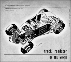 Al George & Ernie Pestana's Track Roadster published in Hot Rod Magazine June, 1949 - might be the first drawing Rex did for Hot Rod Magazine